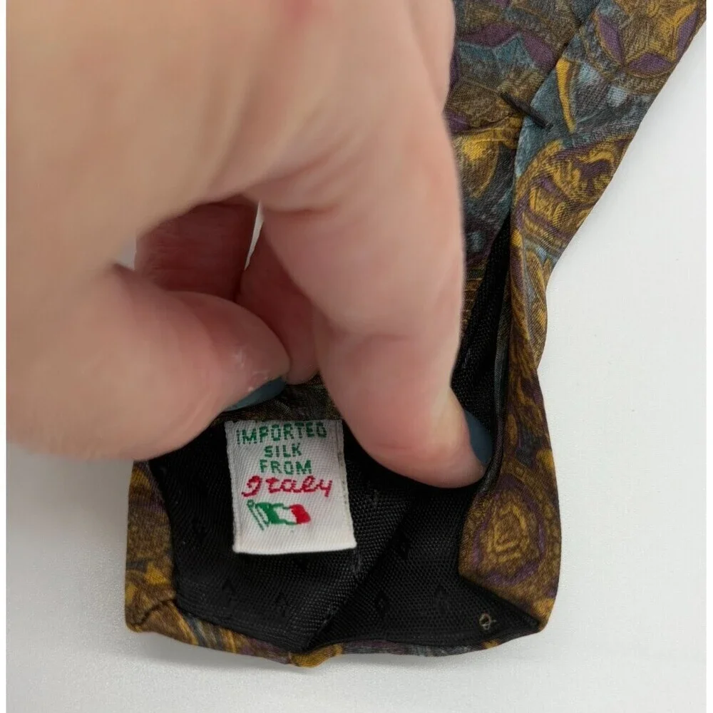 Vintage Emilio Pucci Geometric Handmade Silk Tie Medallion Eclectic Ornate Art
